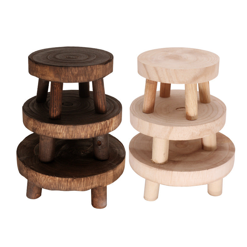 WOODEN PLANT STAND STOOL