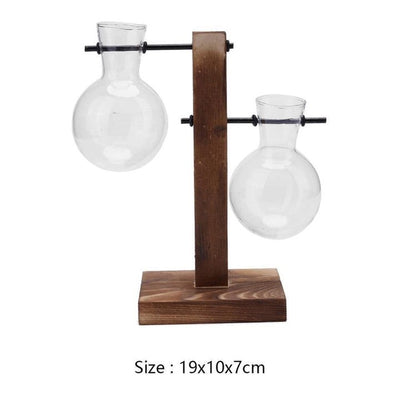 GLASS PROPAGATION VASE WITH VERTICAL WOODEN STAND