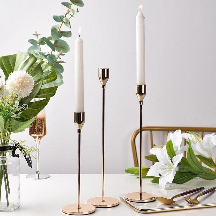 3-PIECE GOLD TAPER CANDLE STICK HOLDER SET