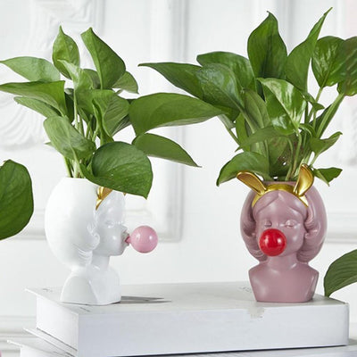 BUBBLE-BLOWING BABE BUST PLANTER VASE