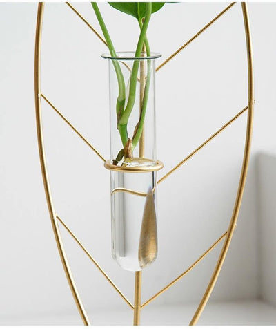 GOLD FLORA METAL AND GLASS TEST TUBE PROPAGATION VASE