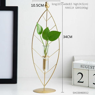 GOLD FLORA METAL AND GLASS TEST TUBE PROPAGATION VASE