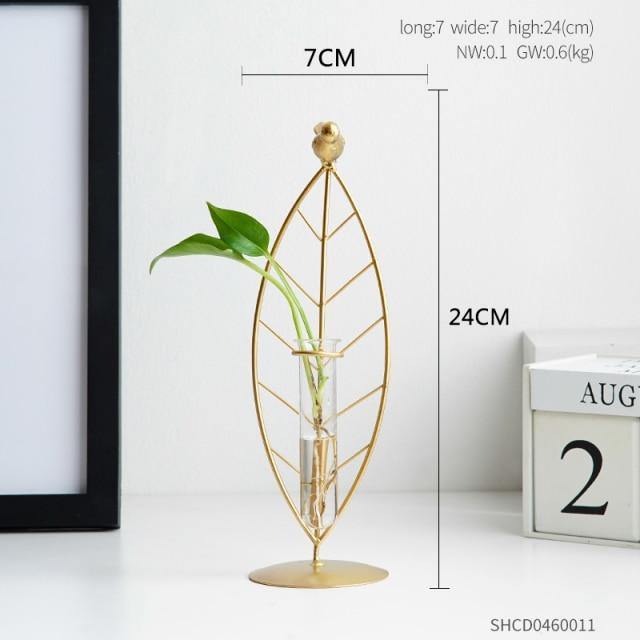 GOLD FLORA METAL AND GLASS TEST TUBE PROPAGATION VASE