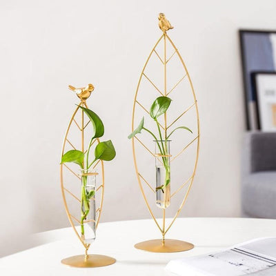 GOLD FLORA METAL AND GLASS TEST TUBE PROPAGATION VASE