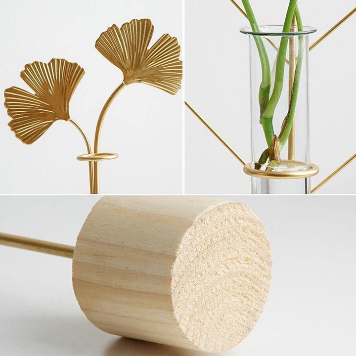 GOLD FLORA METAL AND GLASS TEST TUBE PROPAGATION VASE