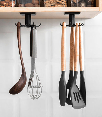 UNDER-CABINET SPINNING KITCHEN UTENSIL STORAGE 6-HOOK HANGER