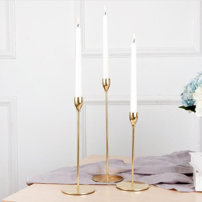 3-PIECE GOLD TAPER CANDLE STICK HOLDER SET