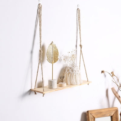 HANDMADE MACRAME ROPE SWING WOODEN SHELF