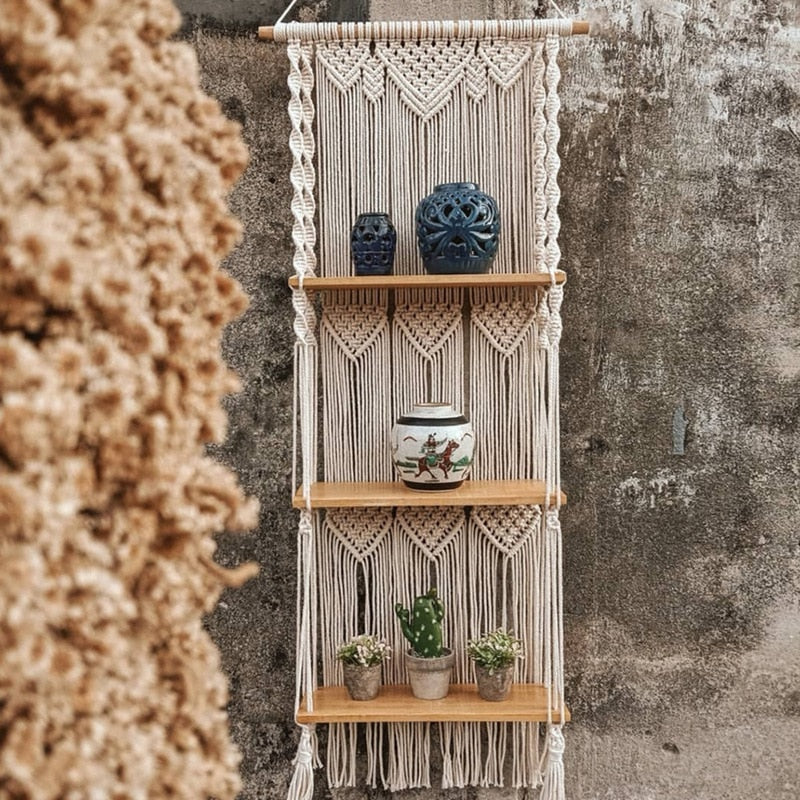 3-TIERS MACRAME HANGING SHELVES