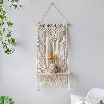 HANDMADE MACRAME ROPE SWING WOODEN SHELF