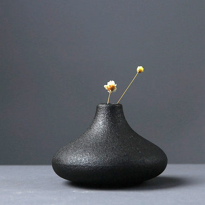 BLACK AS NIGHT TEXTURED CERAMIC VASES