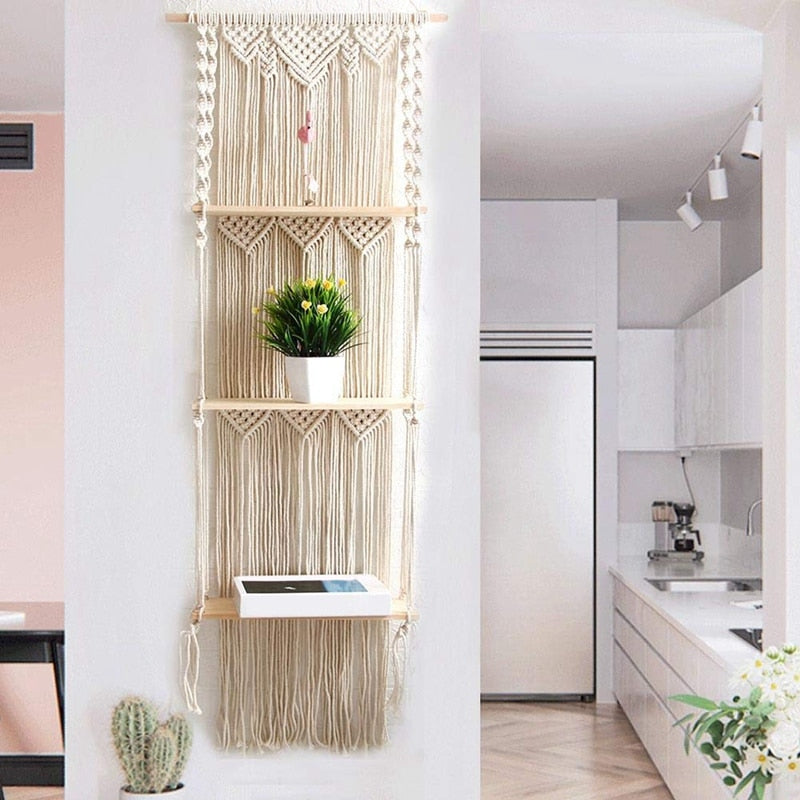 3-TIERS MACRAME HANGING SHELVES