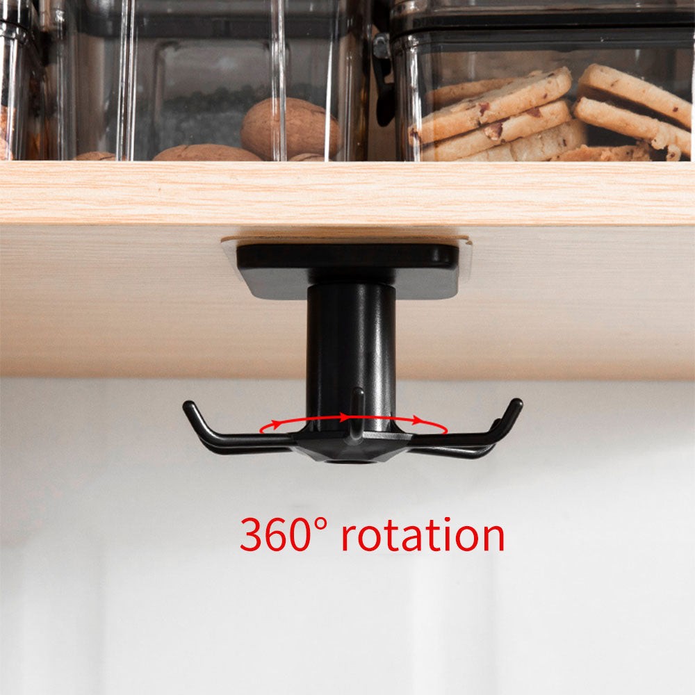 UNDER-CABINET SPINNING KITCHEN UTENSIL STORAGE 6-HOOK HANGER