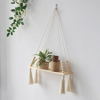 HANDMADE MACRAME ROPE SWING WOODEN SHELF