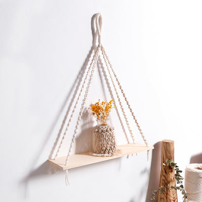 HANDMADE MACRAME ROPE SWING WOODEN SHELF