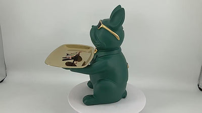 COOL FRENCH BULLDOG PIGGY BANK AND PLATTER STATUE