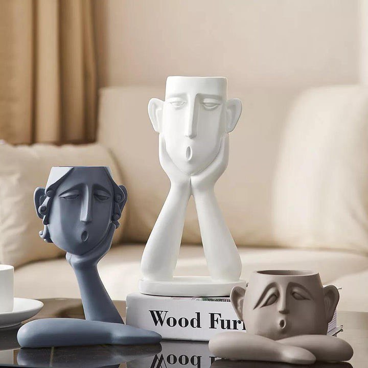 EMOTIONAL FACES PLANTER SCULPTURE TRIO