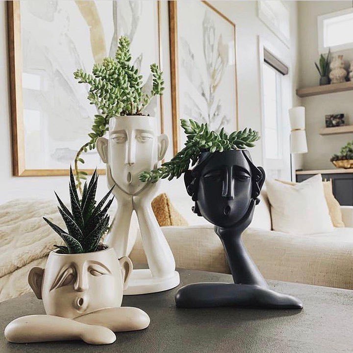 EMOTIONAL FACES PLANTER SCULPTURE TRIO