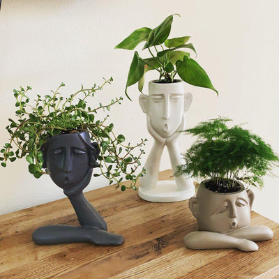 EMOTIONAL FACES PLANTER SCULPTURE TRIO