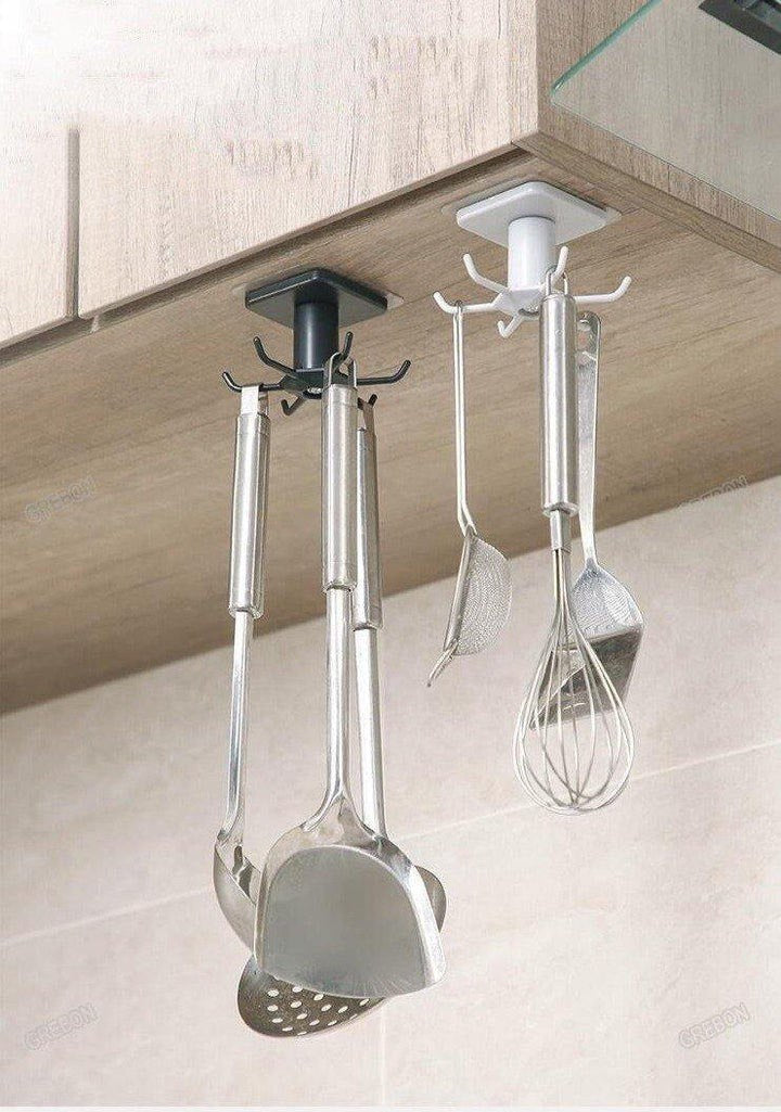 UNDER-CABINET SPINNING KITCHEN UTENSIL STORAGE 6-HOOK HANGER