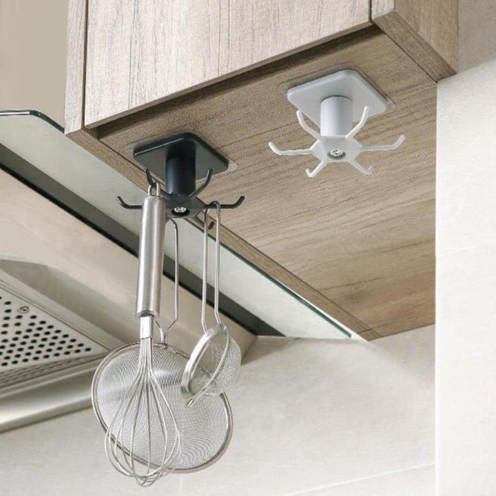 UNDER-CABINET SPINNING KITCHEN UTENSIL STORAGE 6-HOOK HANGER