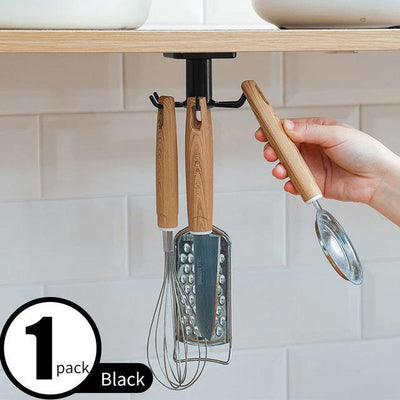 UNDER-CABINET SPINNING KITCHEN UTENSIL STORAGE 6-HOOK HANGER