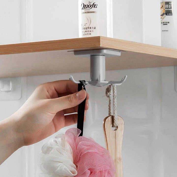 UNDER-CABINET SPINNING KITCHEN UTENSIL STORAGE 6-HOOK HANGER