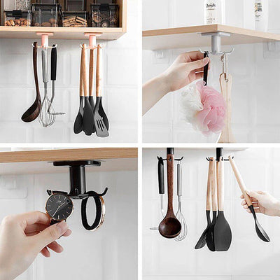 UNDER-CABINET SPINNING KITCHEN UTENSIL STORAGE 6-HOOK HANGER