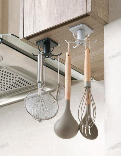 UNDER-CABINET SPINNING KITCHEN UTENSIL STORAGE 6-HOOK HANGER