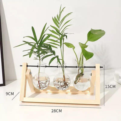 GLASS PROPAGATION VASE A-FRAME WOODEN STAND