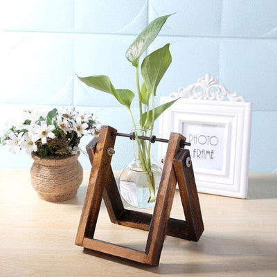 GLASS PROPAGATION VASE A-FRAME WOODEN STAND