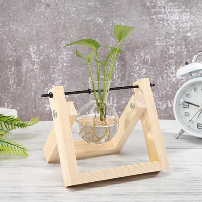 GLASS PROPAGATION VASE A-FRAME WOODEN STAND