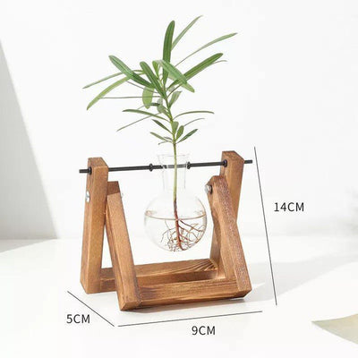 GLASS PROPAGATION VASE A-FRAME WOODEN STAND