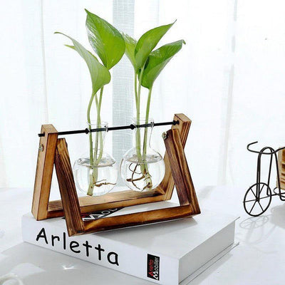 GLASS PROPAGATION VASE A-FRAME WOODEN STAND