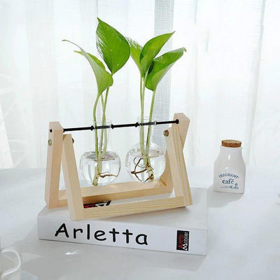 GLASS PROPAGATION VASE A-FRAME WOODEN STAND