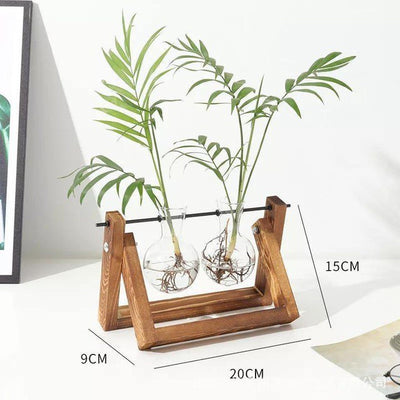 GLASS PROPAGATION VASE A-FRAME WOODEN STAND