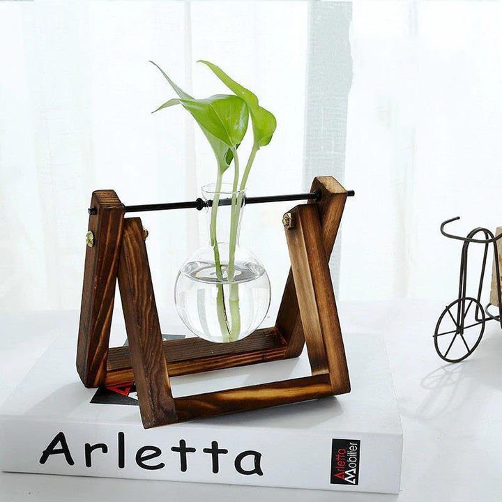 GLASS PROPAGATION VASE A-FRAME WOODEN STAND