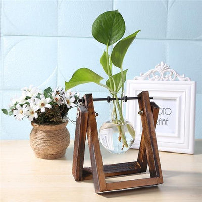 GLASS PROPAGATION VASE A-FRAME WOODEN STAND