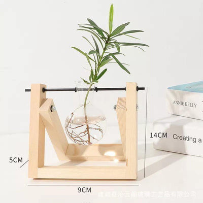 GLASS PROPAGATION VASE A-FRAME WOODEN STAND