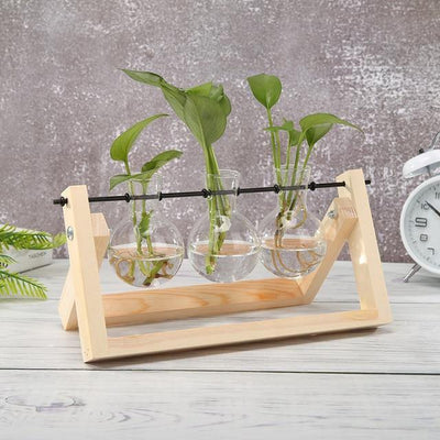 GLASS PROPAGATION VASE A-FRAME WOODEN STAND