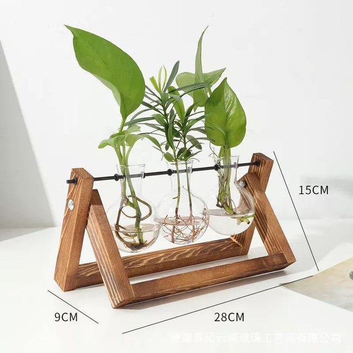 GLASS PROPAGATION VASE A-FRAME WOODEN STAND