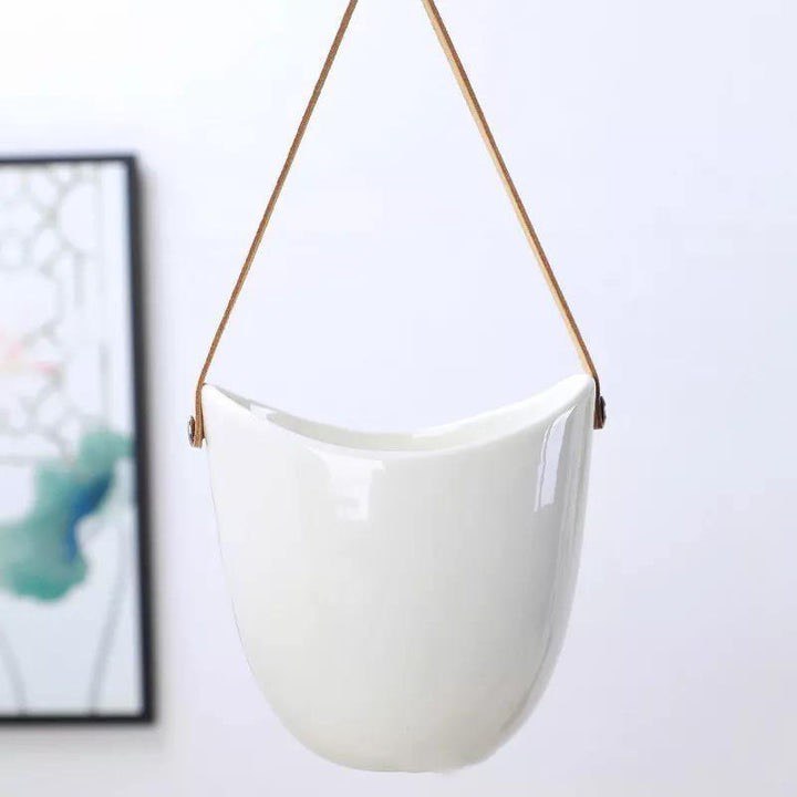 CERAMIC SATCHEL HANGING PLANTERS