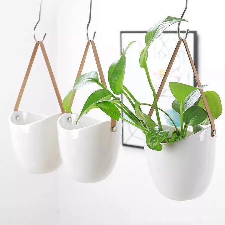 CERAMIC SATCHEL HANGING PLANTERS