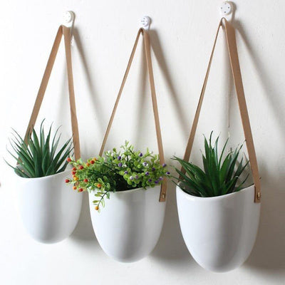 CERAMIC SATCHEL HANGING PLANTERS