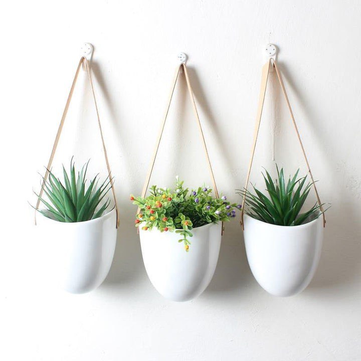 CERAMIC SATCHEL HANGING PLANTERS