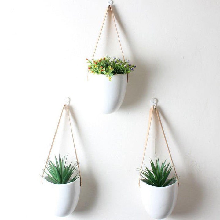 CERAMIC SATCHEL HANGING PLANTERS