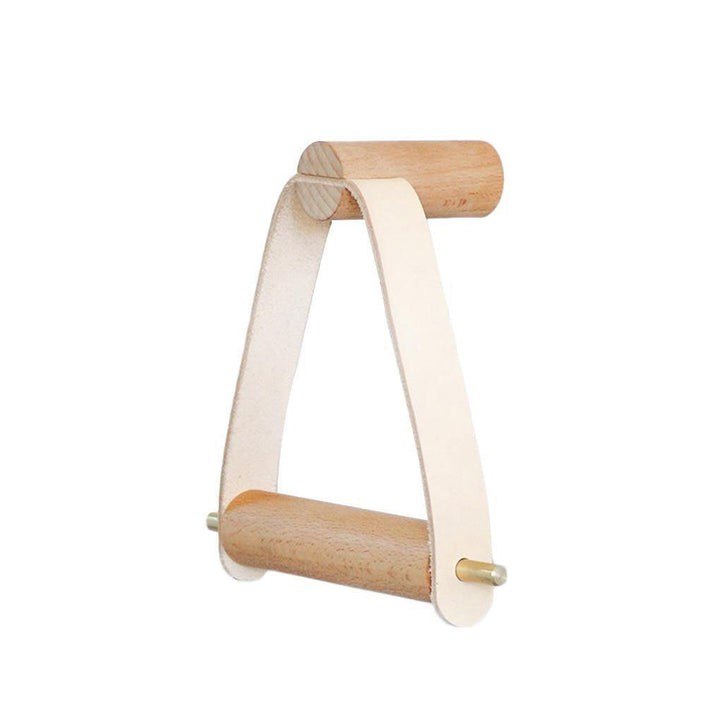 LEATHERETTE AND OAK TOILET PAPER HOLDER