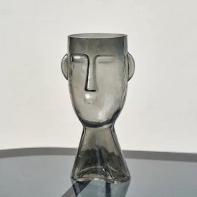 ABSTRACT FACE BLOWN GLASS VASE