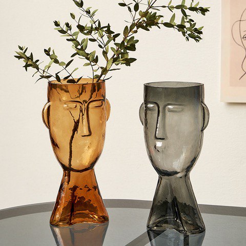 ABSTRACT FACE BLOWN GLASS VASE