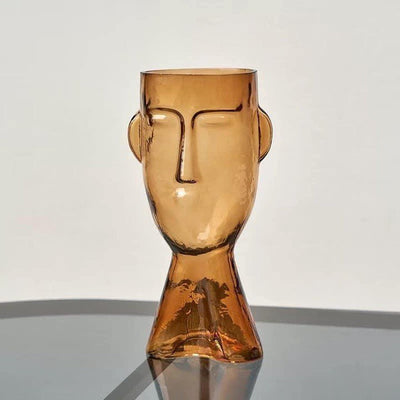 ABSTRACT FACE BLOWN GLASS VASE